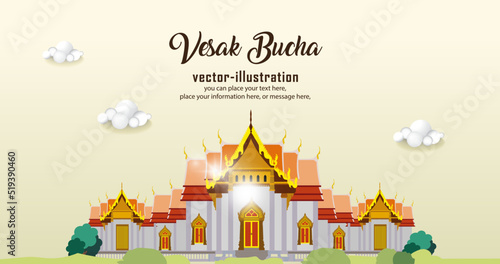 Thailand temple - Wat Benchamabophit, Bangkok travel and cloud and sky vector background