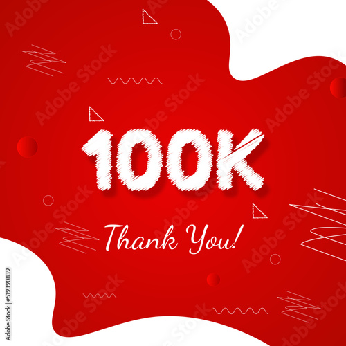 100K followers thank you card. Celebration 100000 subscribers banner. Template for social media