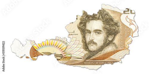20 austrian schilling bank note in shape of Austria