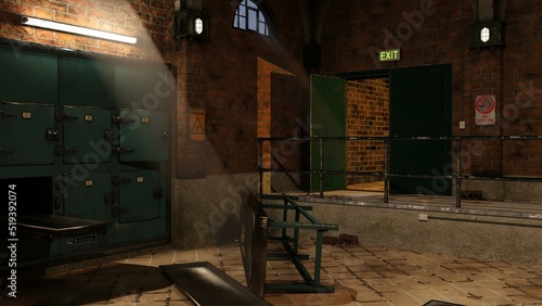 3D-illustration of an old and grungy autopsy room