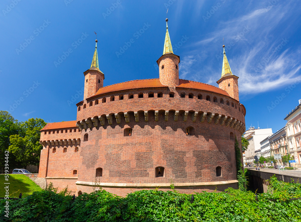 Fototapeta premium Barbican fortification in Krakow on a sunny day.