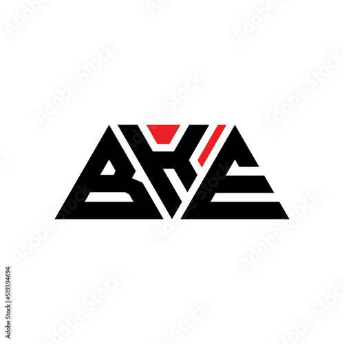 BKE triangle letter logo design with triangle shape. BKE triangle logo design monogram. BKE triangle vector logo template with red color. BKE triangular logo Simple, Elegant, and Luxurious Logo... photo