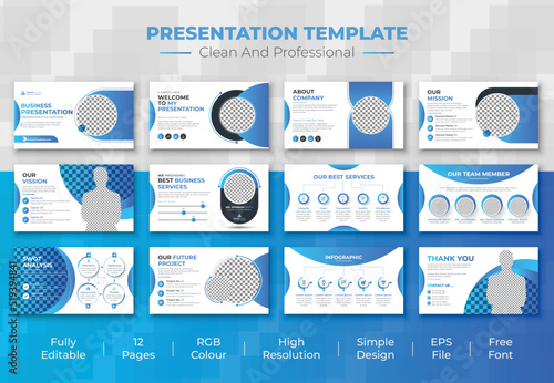 Creative company slide presentation and business data information layout design