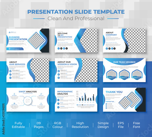 Creative company slide presentation and business data information layout design