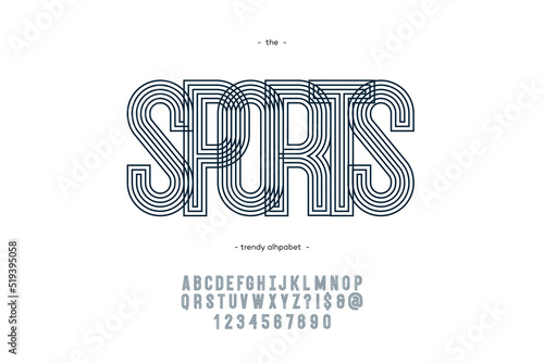 Vector sport alphabet modern typography line style. Trendy typeface for t shirt, racing, game, promotion, poster, decoration, sale banner, printing on fabric. Cool font. 10 eps