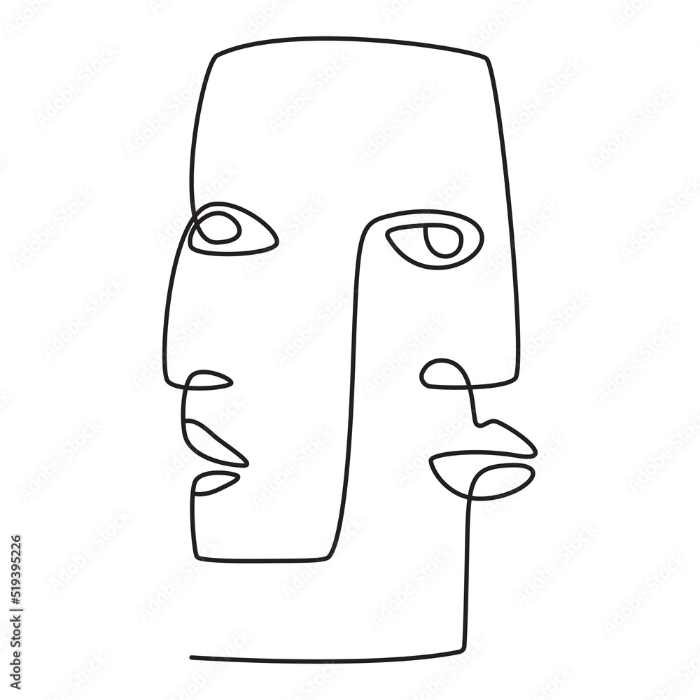 Abstract faces couple geometric vector illustration. Black and white. White background. One line drawing. Abstract faces couple geometric vector illustration. Black and white. White background. One line drawing.