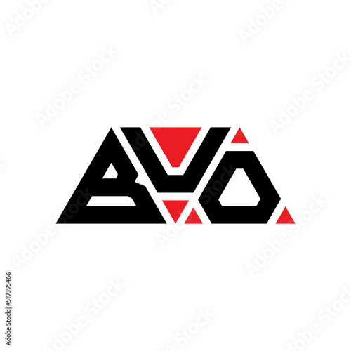 BUO triangle letter logo design with triangle shape. BUO triangle logo design monogram. BUO triangle vector logo template with red color. BUO triangular logo Simple, Elegant, and Luxurious Logo... photo