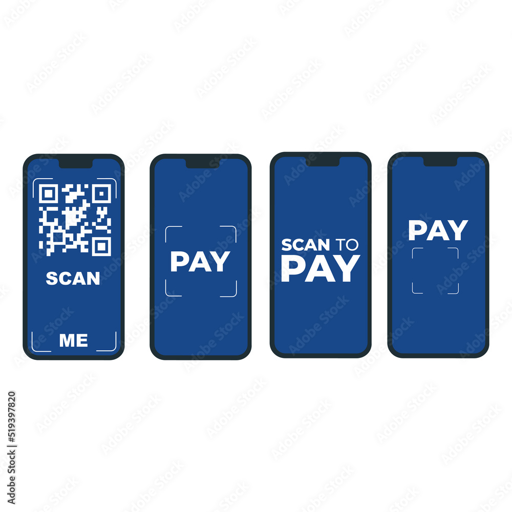set scan QR code to smartphone.Vector illustration of scanning QR code with mobile phone. set scan QR code to smartphone.Vector illustration of scanning QR code with mobile phone.
