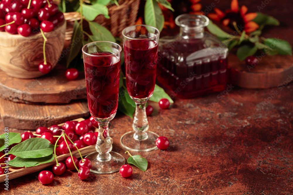Cherry liquor and ripe juicy berries. Cherry liquor and ripe juicy berries.