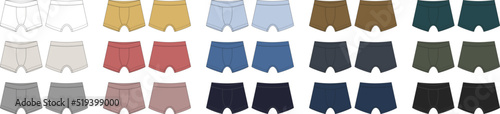 Men underpants set in diffirent color. Technical sketch children's boxer shorts underwear collection.