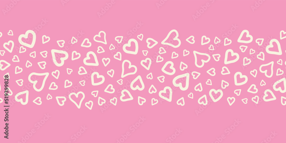 Beige hearts border seamless pattern over pink background