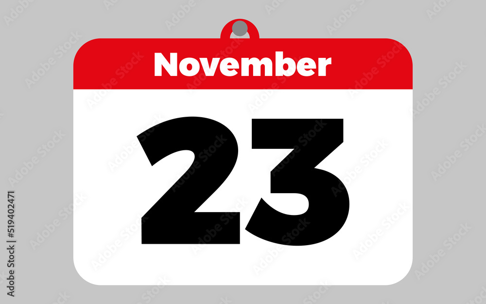 November, 23. White and red calendar.