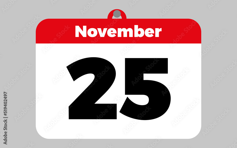 Fototapeta premium November, 25. White and red calendar.