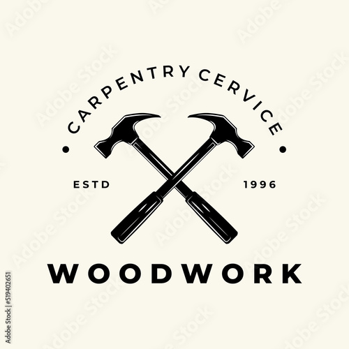 hammer carpentry vintage logo vector illustration template design