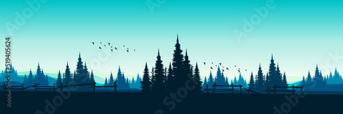 forest silhouette with landscape view flat design vector illustration good for wallpaper  background  backdrop  banner  adventure  travel and template