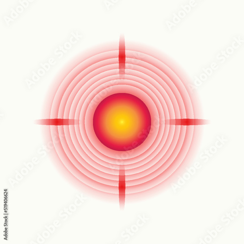 Vector pain red circle symbol. Pain concentration medical sign isolated on white background for painkiller drugs, infographic, headache, muscular and stomach ache designation. 10 eps