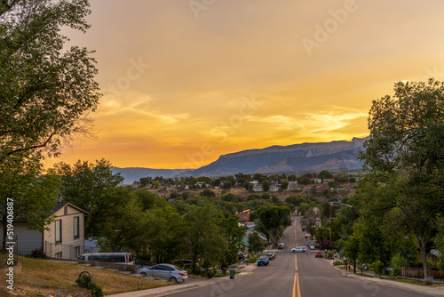 Beautiful sunset over the Rocky Mountains in the town of Rifle, Colorado