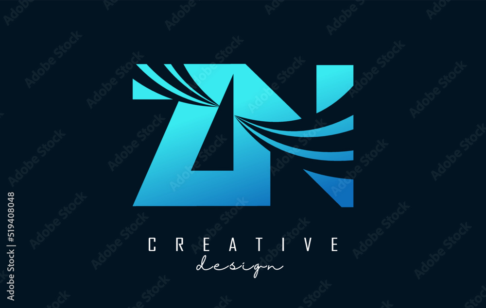Obraz premium Creative blue letter ZN z n logo with leading lines and road concept design. Letters with geometric design. Vector Illustration with letter and creative cuts.