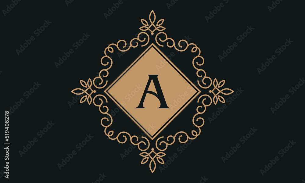 Luxury vector logo template for restaurant, royalty boutique, cafe, hotel jewelry, fashion. Floral monogram with the letter A.