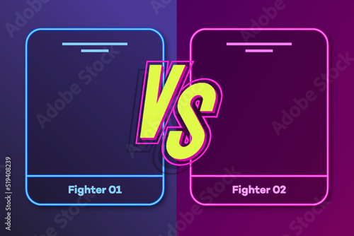 Versus banner with frame for two fighters and vs sign modern neon style on background for sport, competition, contest, match game, announcement of two fighters, battle. VS concept. 10 eps
