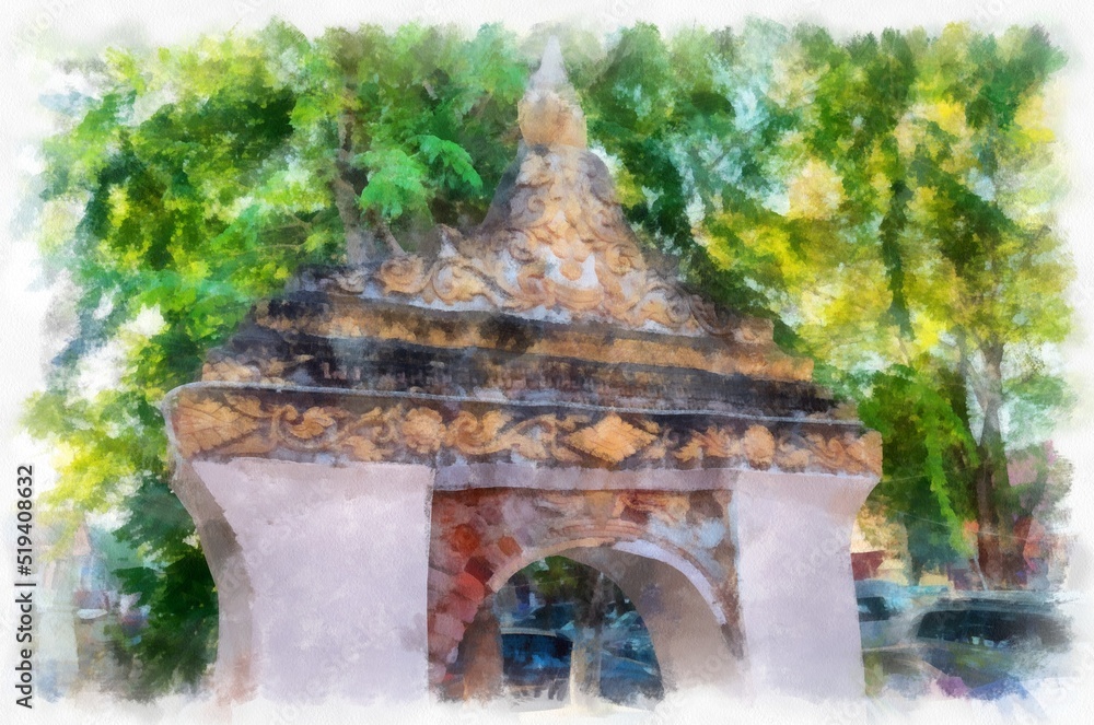 Ancient temples in the northeastern provinces of Thailand watercolor style illustration impressionist painting. Ancient temples in the northeastern provinces of Thailand watercolor style illustration impressionist painting.