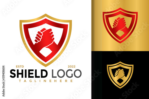 Shield Handshake Logo Design, brand identity logos vector, modern logo, Logo Designs Vector Illustration Template