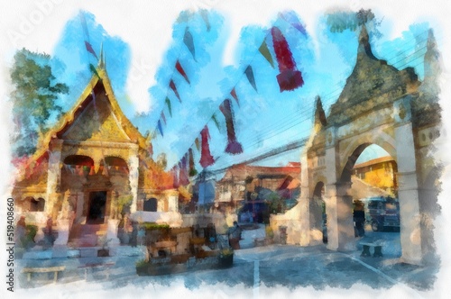 Ancient temples in the northeastern provinces of Thailand watercolor style illustration impressionist painting. © Kittipong