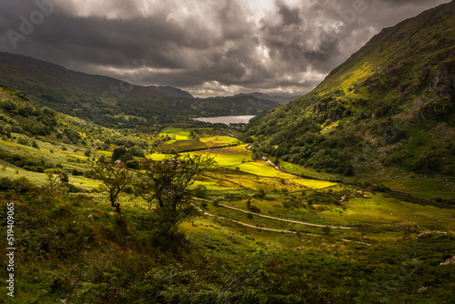 Nant Gwynant Valley landscape on a stormy day, Snowdonia National Park, Wales, UK photo
