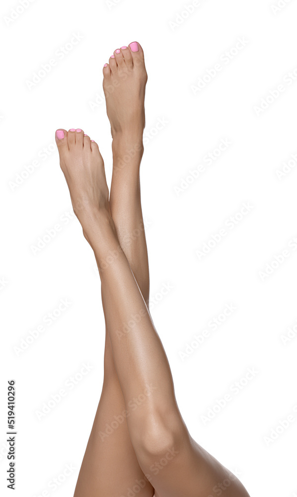 Woman with beautiful long legs on white background, closeup Woman with beautiful long legs on white background, closeup