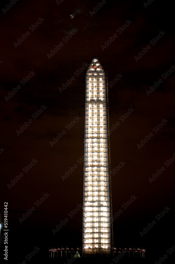 Washington Monument Covered in Construction lights