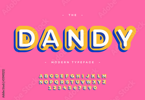 Vector dandy font 3d bold typography sans serif colorful style for poster, decoration, promotion, book, t shirt, sale banner, printing on fabric. Cool modern alphabet. Trendy typeface. 10 eps