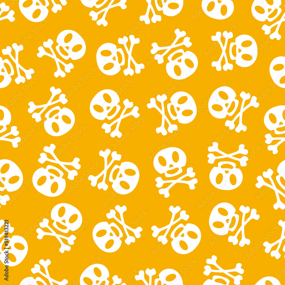 Halloween pattern skull white color on yellow background for decoration holiday party, poster, greeting card. Vector Illustration Halloween pattern skull white color on yellow background for decoration holiday party, poster, greeting card. Vector Illustration