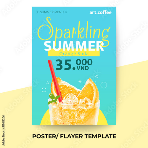 Summer Sparkling Orange Soda drink food poster flayer template