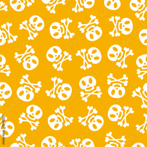 Halloween pattern skull white color on yellow background for decoration holiday party, poster, greeting card. Vector Illustration © Vladimir Ivankin