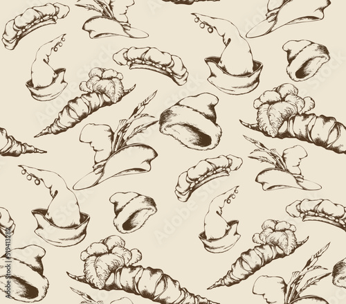 Seamless pattern medieval hats. Suitable for background, fabric, mural, wrapping paper and the like.