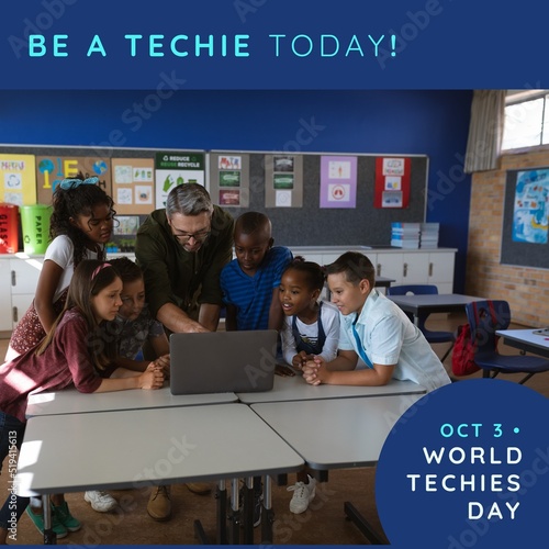 Εκτύπωση καμβά Composition of be a techie today and world techies day text over diverse schoolc
