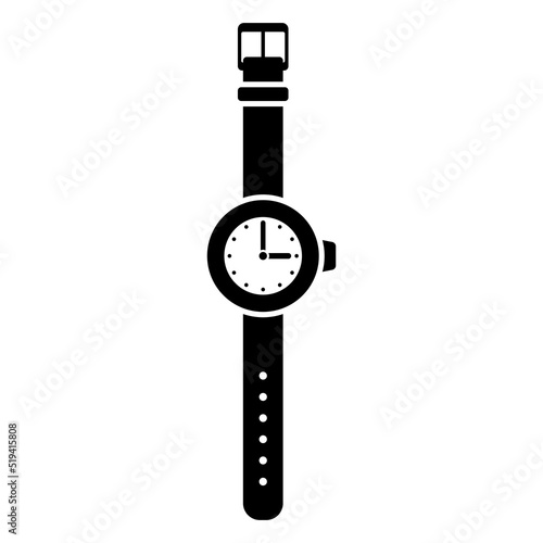 Wrist watch icon. Black silhouette. Vertical front view. Vector simple flat graphic illustration. Isolated object on a white background. Isolate.