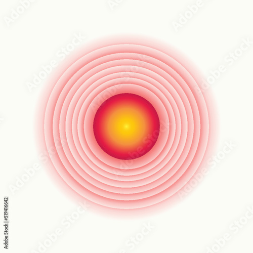 Vector pain symbol red circle isolated on white background for headache, muscular and stomach ache designation. Pain concentration medical sign painkiller drugs, infographic. 10 eps