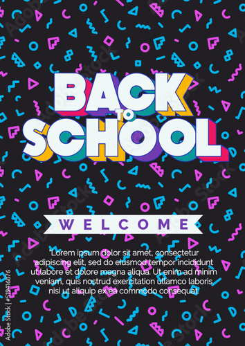 Vector back to school banner on colorful memphis style background for online education  school shopping  party poster  event  decoration  printing. 10 eps