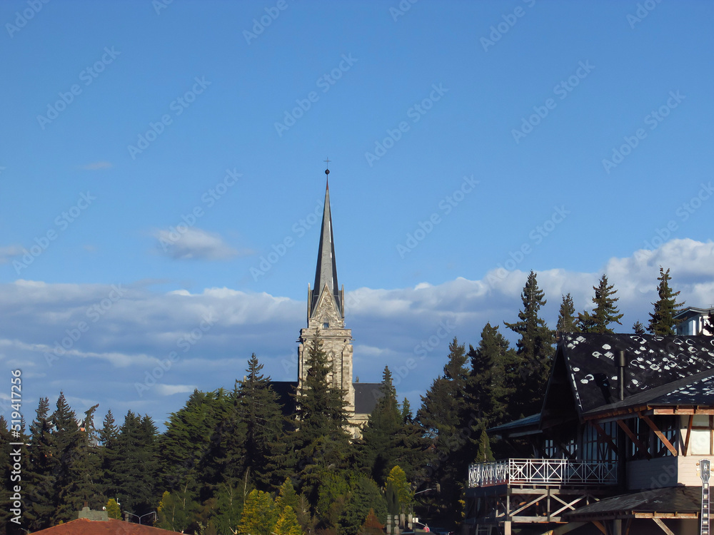 View of Cathedral Our Lady of Nahuel Huapi in Bariloche, Argentina