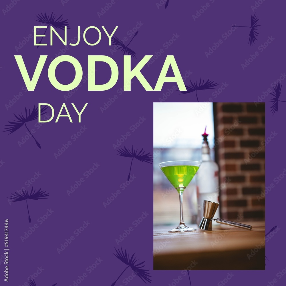 Fototapeta premium Composition of vodka day text over drink