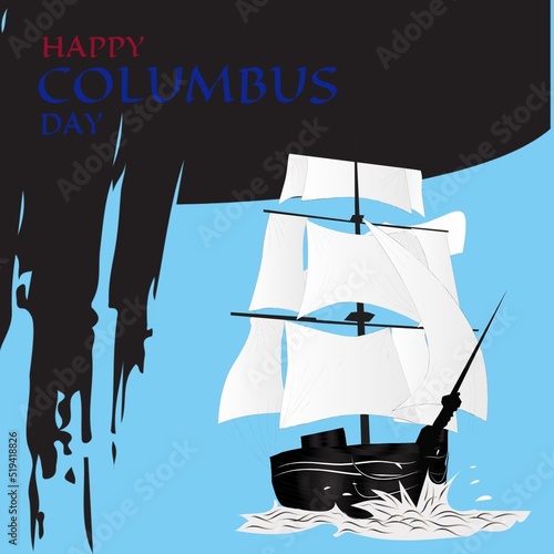 Digital composite image of happy columbus day text and sailboat