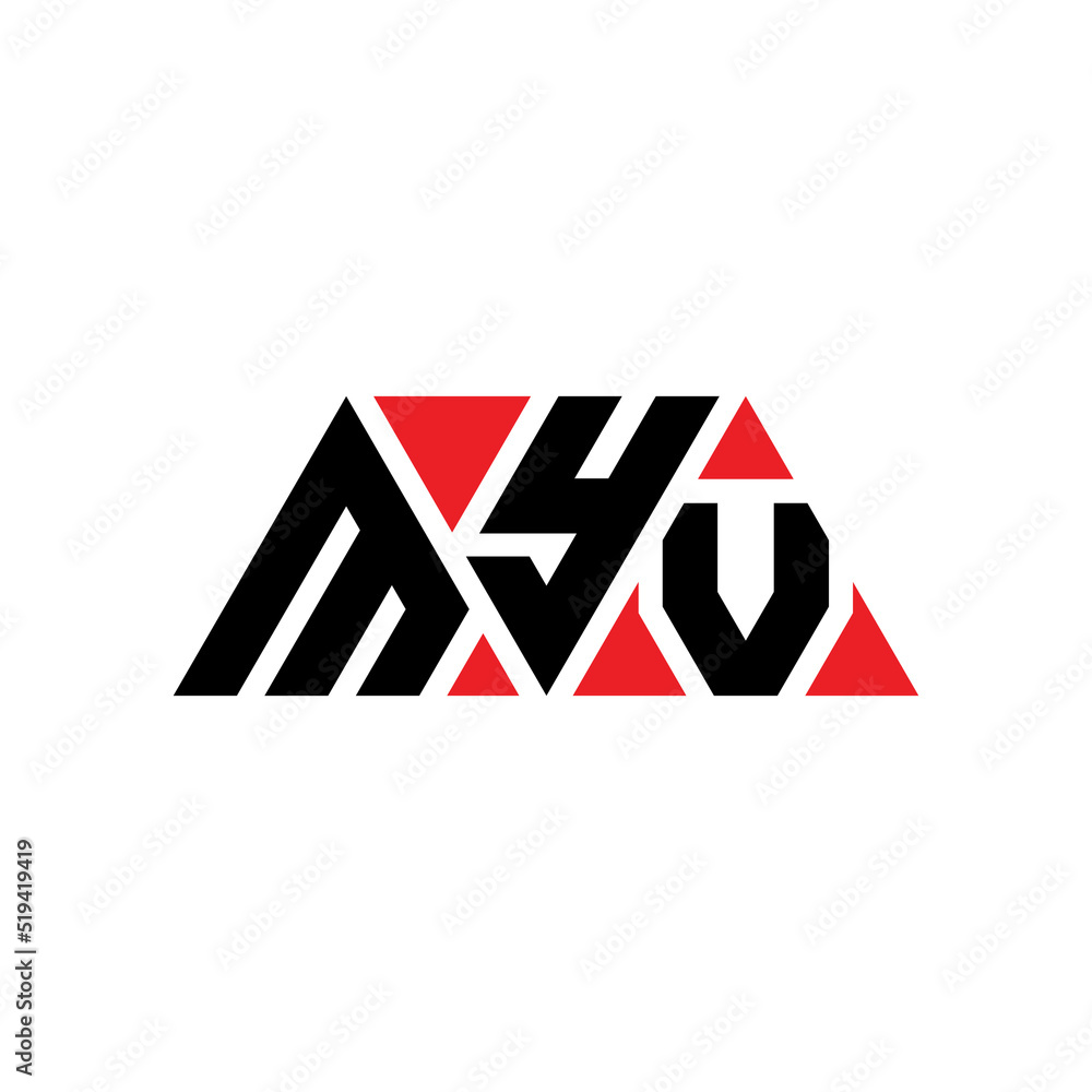 MYV triangle letter logo design with triangle shape. MYV triangle logo design monogram. MYV triangle vector logo template with red color. MYV triangular logo Simple, Elegant, and Luxurious Logo...