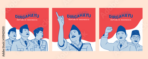 Celebration Indonesia independence day with traditional games and heroes for  social media promo template