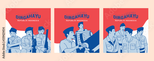 Celebration Indonesia independence day with traditional games and heroes for  social media promo template