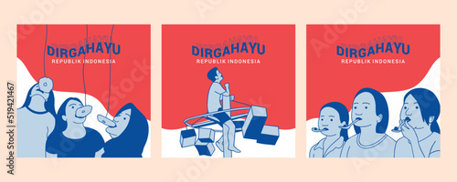 Celebration Indonesia independence day with traditional games and heroes for  social media promo template