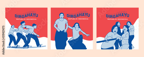 Celebration Indonesia independence day with traditional games and heroes for  social media promo template