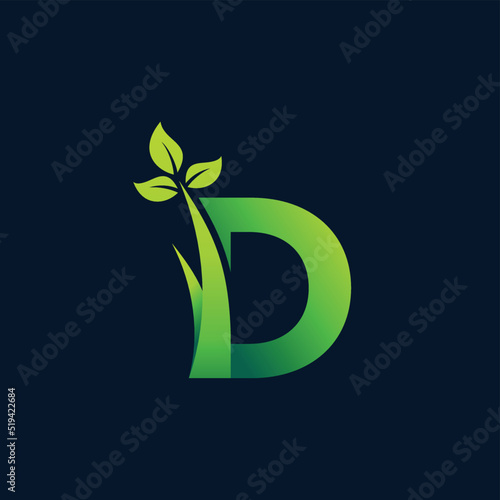 grass and leaf logo, letter D logo with leaf and grass concept