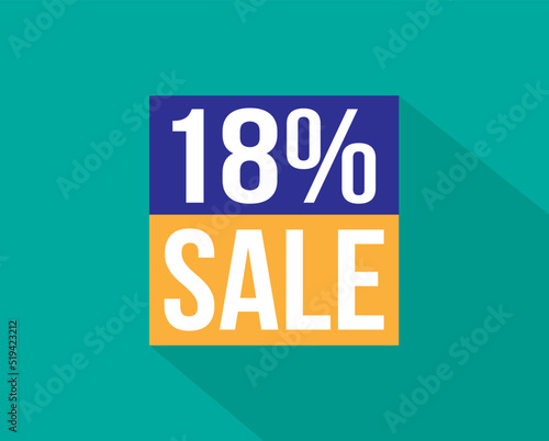 18% off. Blue and orange banner for discounts and promotion. Design for web and online sales.