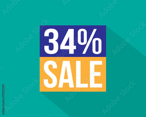 34% off. Blue and orange banner for discounts and promotion. Design for web and online sales.
